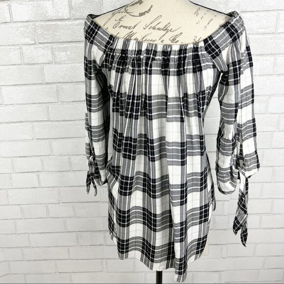 Alison‎ Andrews Off The Shoulder Plaid 3/4 Sleeve Top Size Small - Picture 6 of 13